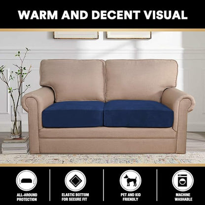 PrinceDeco Velvet Couch Cushion Cover Stretch Cushion Slipcover for Chair Loveseat Sofa Furniture Protector Seat Cushion Sofa Cover (Each Width Up to 29.5", Navy)