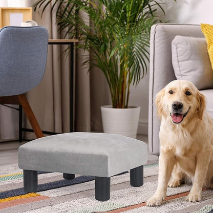 Joveco 15'' Small Foot Rest Stool Ottoman- Upholstered Footstool and Ottomans Small Footrest for High Beds- Lightweight and Portable, Light Gray