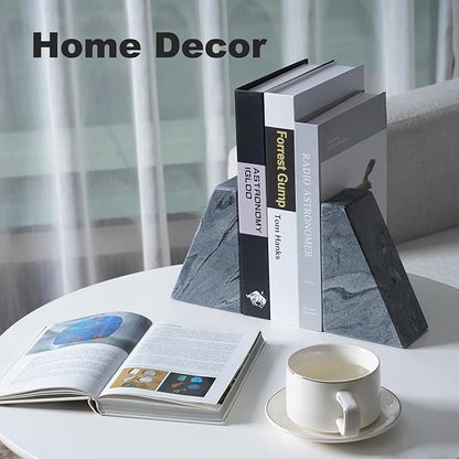 Marble Bookends for Heavy Books, Decorative Book Ends for Shelves, Unique and Heavy-Duty Book Ends for Hardback Book & CDS, Stone Book Stopper, Modern Book Holder, Monte Grigi, Set of 2