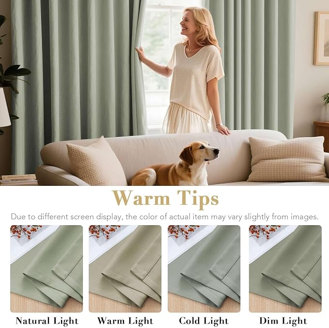 H.VERSAILTEX Blackout Curtains for Bedroom Thermal Insulated Room Darkening Living Room Curtains 72 Inch Long Grommet Privacy Protection Window Curtain Panels/Drapes for Nursery,2 Panels,Light Sage