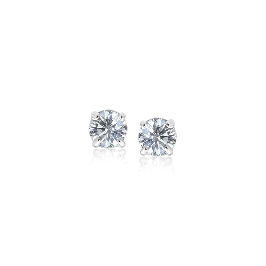 Boucles d'oreilles clous en or blanc 14 carats, zircone cubique blanche à facettes 3 mm