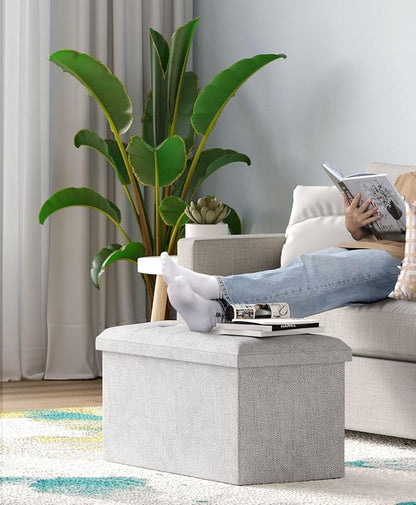 Storage Ottoman Bench, Folding Ottoman Foot Rest, 15 x 30 x 15 Inches, End of Bed Bench, Storage Chest, for Living Room, Bedroom, Hallway, Entryway, Light Gray