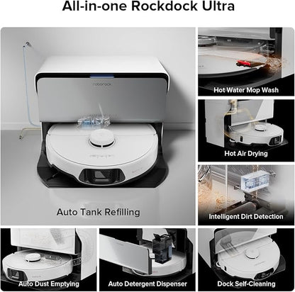 roborock S8 Max Ultra with Auto Water Refilling and Drainage System Robot Vacuum and Mop, FlexiArm Design, Smart Dirt Detection, Self-Emptying, 8000Pa Suction for Various Floors, Pet Hair, White