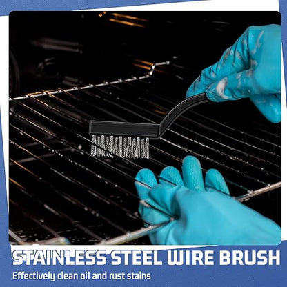 60 Pcs Mini Wire Brush Set Stainless Steel Wire Bristle Scratch Brush Small Metal Brush for Cleaning Curved Handle Masonry Welding for Cleaning Welding Slag and Rust Tool, Black, 6.7 Inches