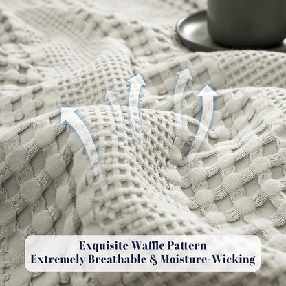 PHF Cooling Waffle Blanket Queen Size, Lightweight 60% Rayon Derived from Bamboo & 40% Cotton Breathable Blanket for Hot Sleepers, Soft and Luxury for Bed Couch and Sofa, 90"x90", Grey