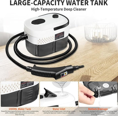 Handheld Steam Cleaner, 2500W High Pressure Steam Cleaner, 15s Fast Heating Portable Steamer for Cleaning with 17 pcs Accessories for Dirt, Grease, Grout, Tile,Floor, and Car (White)