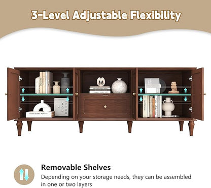 ARTPOWER 67'' Mid-Century Modern TV Stand with Storage Drawer and Doors, Long TV Stand with Adjustable Shelves for 75 Inch TV for Living Room, Bedroom, Brown
