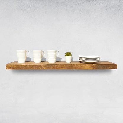 URBANDI, Rustic Floating Shelves, Set of 2, Hidden Bracket, Solid Wood, Heavy Duty, Wall Mounted Shelves, (Brown, 36Wx12D)