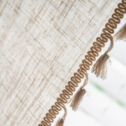 Sutuo Home Boho Curtain for Farmhouse Bedroom, Natural Linen Look Textured Burlap Rod Pocket Chic Semi Blackout Bohemian Handmade Tassels Window Treatment for Living Room, 1 Panel 59" W x 108" L