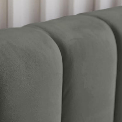 Livinia King Size Elton Velvet Platform Bed, Upholstered Bed Frame with Vertical Channel Tufted Headboard Footboard, Strong Wood Slats, No Box Spring Needed, Gray (King)