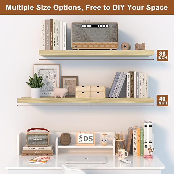 12 Inch Deep Floating Shelves for Wall 3 Pack Floating Shelves Large Storage Space Wall Mount Shelf for Living Room Kitchen Bathroom 36" W x 12" D x 1.2" H Oak