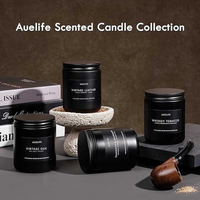 Scented Candles Set | Masculine Candle, Gifts for Men - Soy Candles for Home Scented - 4 Pack Aromatherapy Candle Gift - Scent of Vintage Oak/Cedar Oakmoss/Magnolia & Sandalwood/Pine & Clove