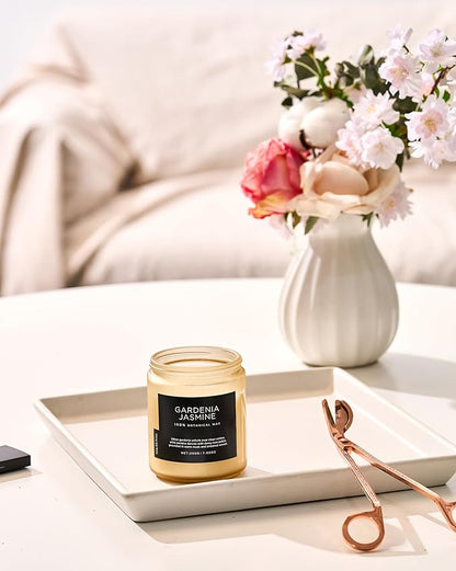 M&SENSE Gardenia Jasmine Scented Candle, 50 Hours Slow Burning Clean Non Toxic 7.05oz 2 Wicks Highly Scented Aromatherapy Candle for Housewarming Gifts, Long Lasting Fragrance for Bath & Office
