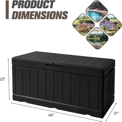 JUMMICO 83 Gallon Outdoor Deck Box Large Resin Storage Box for Patio Furniture Cushions and Garden Tools (Black)