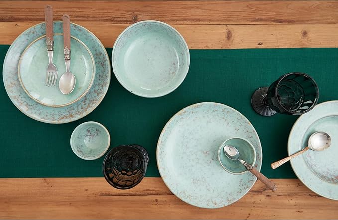 Solino Home Linen Rainforest Green Table Runner 72 Inches Long - 100% Pure Linen 14 x 72 Inch Table Runner for Dining, Dresser, Fall, Autumn, Thanksgiving - Fete