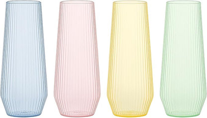 48 Pack Ribbed Ripple Stemless Toasting Glasses, Origami Durable 9 Oz BPA-Free Disposable Plastic Champagne Flutes for Weddings, Bars, Events, and Celebrations (48, Ribbed Color Collection)