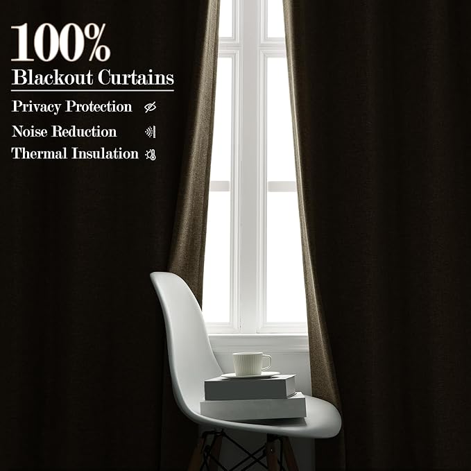 Beige Pinch Pleat 100% Blackout Drapes Linen Blend, Room Divider, Room Darkening, Energy Saving, Furniture Protecting, Light Blocking Extra Wide Privacy Curtains, 200Wx108L, 1 PC