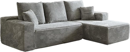 HYJT-H&K Modular Sectional Sofa Cloud Secttional Couch, 107" Comfy L Shaped Couches for Living Room, Deep Seat Memory Foam Fluffy Plush Corduroy Boneless Couch Sectionals Right Facing Sofa Chaise Grey