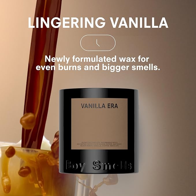 Boy Smells - Vanilla Era Scented Candles for Men and Women - 8.5 oz - Soy, Coconut Wax Candle Blend - Aromatic Candles for Home with Black Amber, Coffee, Incense - 50-Hour Burn - Cotton Wick