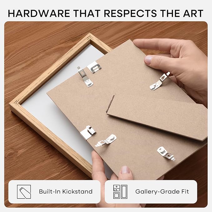 Homeforia 6x8 Picture Frame Natural Wood, High End Oak 6x8 Light Wooden Frames with Mat 5x7 for Photo, 6 x 8 Frame Matted to 5 x 7 Print, 8x6 Wall or Tabletop Frame, Tempered Glass, Wall Kit, Set of 1