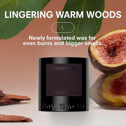 Boy Smells - Woodphoria Scented Candles for Men and Women - 8.5 oz - Soy, Coconut Wax Candle Blend - Aromatic Candles for Home with Fig, Sandalwood and Jasmine - 50-Hour Burn - Cotton Wick