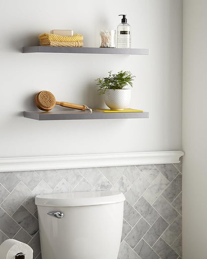 BAYKA Floating Shelves, 22.5" Wall Mounted Wood Shelves for Bathroom, Bedroom, Living Room, Kitchen, Hanging Shelf for Books/Storage/Decor (Grey,Set of 2)