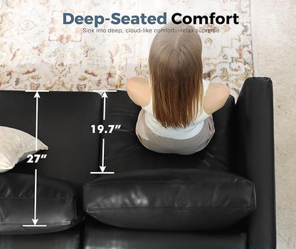 118.5" Faux Leather Modular Sectional Sofa, L Shaped Couch Set for Living Room, 7-Seater Comfy Cloud Couches with Storage Seat Black