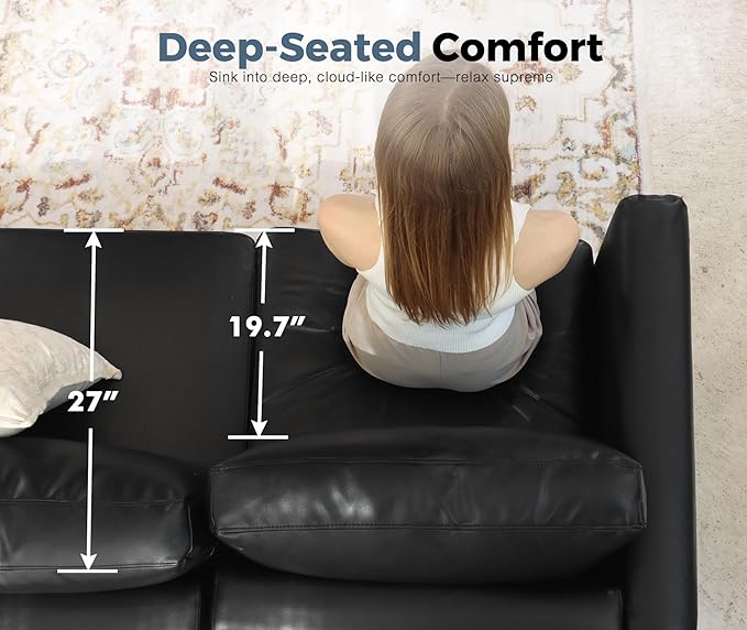 ABCASA 118.5" Faux Leather Modular Sectional Sofa, Modern Large 8 Seater U Shaped Couch with Storage Seat with Reversible Chaise Deep Seat for Living Room DIY Combination - Black