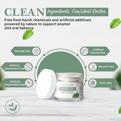 Remineralizing Tooth Powder | Fluoride-Free Hydroxyapatite Formula | Supports Enamel Strength & Oral Wellness | Safe, Clean Ingredients | Cool Mint Flavor