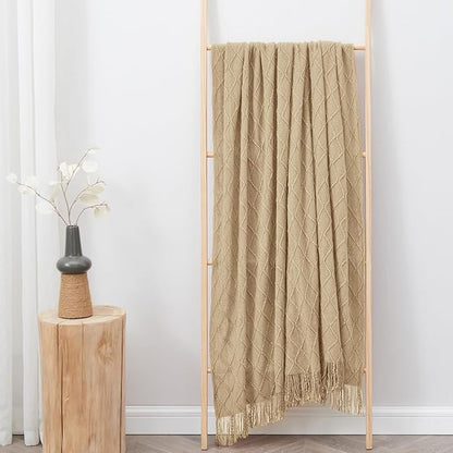 inhand Knitted Throw Blanket for Couch and Bed, Soft Living Room Home Decor Knitted Blanket with Tassel, Outdoor Lightweight Breathable Summer Blanket, Farmhouse Warm Woven Decorative, 50"x60"