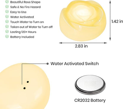 Aignis 12pcs Flameless LED Floating Candles, Ivory Rose Plastic Tealights Battery Operated, 120+ Hours Glow Time, Cozy Light for Romantic Pool/Bathtub/Hot Bath/Wedding Centerpiece Decor(D2.83*H1.42)