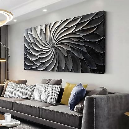 LASMOND Abstract Black and White Wall Art for Living Room Modern Canvas Print Painting Lines Flower Floral Large Artwork Bedroom Home Office Wall Décor (40x20 Inches)
