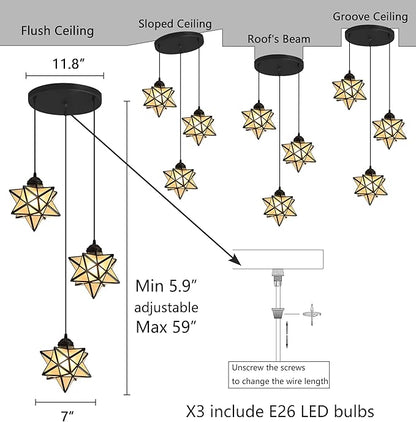 Frosted White Glass Dining Room Chandelier Farmhouse Pendant Lights for Kitchen Island Light Fixture Modern Chandeliers with Warm Light Bulbs Black