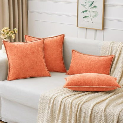 MIULEE Pack of 2 Couch Throw Pillow Covers 18x18 Inch Coral Red Farmhouse Decorative Pillow Covers with Stitched Edge Soft Chenille Solid Dyed Pillow Covers for Sofa Bed Living Room