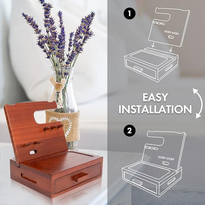 Solid Wood Nightstand Organizer by SolaJoy, Docking Station, Gifts for Men, Made of Cedar, Versatile Bedside Table Organizer for Cellphone, Watch, Headphone, Keys Walnut Wood