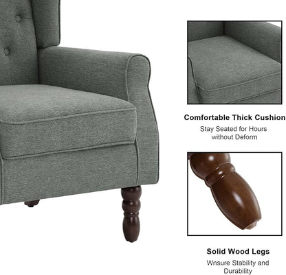 Accent Chair, Upholstered Armchair with Button Tufted High Back & Solid Wood Legs, Comfy Wingback Reading Single Sofa Chair for Small Spaces, Living Room, Bedroom (Grey, Set of 2)