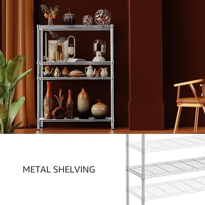 IZEUK 1400 LBS Garage Chrome Shelving Wide Storage Shelves 4 Tier Adjustable Heavy Duty Metal Wire Rack Standing Shelf Unit for Kitchen Office College Dorm Garage Warehouse 15.8" x 45.8"x 59.4"