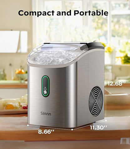 Silonn Nugget Ice Maker Countertop, Pellet Ice Machine with Self-Cleaning Function, Sonic Ice Maker Produces 33lbs of Chewable Ice in 24 Hours, Ideal for Home Kitchen and Office, Stainless Steel