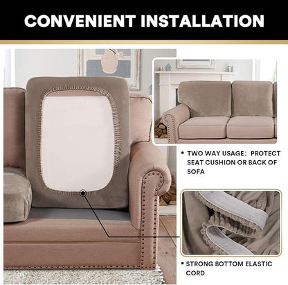 PrinceDeco Velvet Stretch Couch Cushion Cover Soft Cushion Slipcover for Chair Cushion Furniture Protector Seat Cushion Sofa Cover (Width Up to 29.5", Taupe)