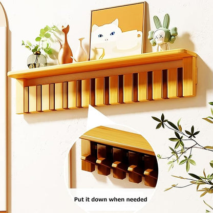 Wall Mounted Piano Key Hanger | Flip Style Hook | Entrance Wall Art Hook, Made of Oak Wood (3 Times Painted, 4 Times Polished) (Tray Beech, 12Hooks)