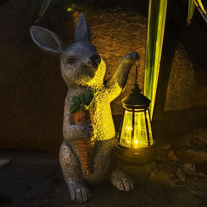 Garden Statues Rabbit Solar Lantern Outdoor Handmade Resin Statue Bunny with Cute Carrot for Patio, Yard,Mother's Day Gift Ideas (rabbit1)