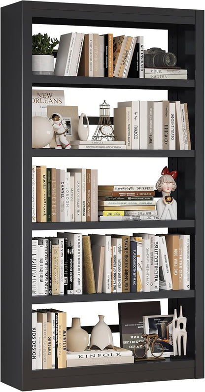 Bookshelf, 5 Tier Metal Bookshelf, 69" H Tall Bookcase with Adjustable Shelves, Large Industrial Bookshelves for Living Rooms, Home Offices, Library, 10 Minutes Assemble