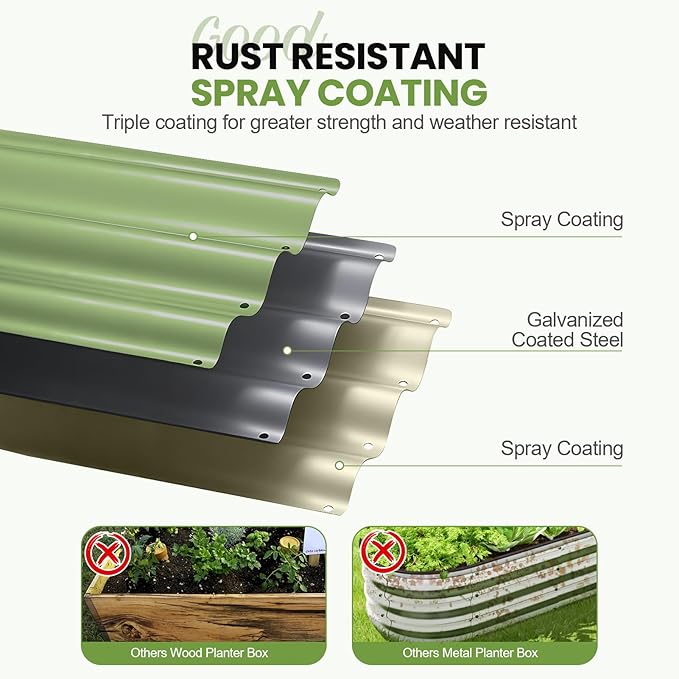 5-in-1 Adjustable Raised Garden Bed Kit | Galvanized Planter Boxes for Vegetables, Flowers | 12" Tall, Multiple Sizes (8x3x1ft, 9x2x1ft, 10x1x1ft, 6x5x1ft, 7x4x1ft) | Outdoor Metal Raised Bed, Green