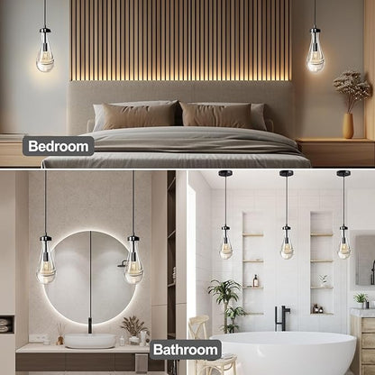 Modern Raindrop Pendant Lights, Pendant Lights for Kitchen Island, Black Brass Base Dining Room Light Fixtures, Interior Chandelier in The Living Room Hallway, Including Bulb