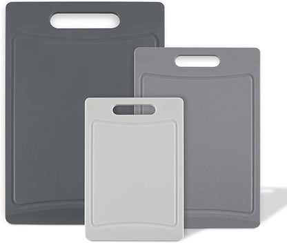 COOK WITH COLOR Non-Slip Cutting Board Set – Kitchen Essentials with Easy Grip Handle for Meat, Veggies, and Fruits, 3 Cutting Boards, Gray