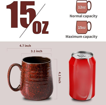 Hasense Coffee Mugs Set of 6, 15 Ounce Ceramic Coffee Cups Set with Handle,Porcelain Tea Mug for Kitchen, Red Cup for Tea,Cocoa,Dishwasher and Microwave Safe