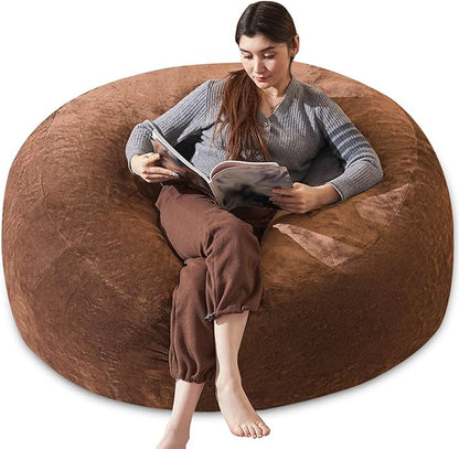 Bean Bag Chair 4Ft, Memory Foam Filled, Large Beanbag Chairs for Adults and Teens, Soft Sofa with Removable Flannel Cover, Round Couch for Living Room Bedroom College Dorm (Coffee, 4FT-47×47"×24")