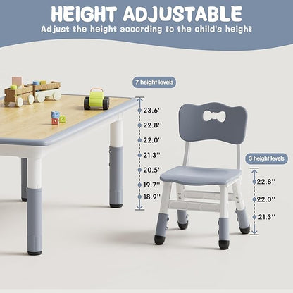 Brelley Kids Table and 4 Chairs Set, Height Adjustable Toddler Desk and Chair Set, Graffiti Desktop, Non-Slip Legs, Max 300lbs, Children Multi-Activity Table for Ages 2-8