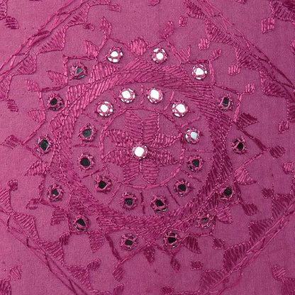 Eyes of India Embroidered Decorative Boho Throw Pillow Cover with Mirrors, Handmade Bohemian Accent Cushion Case for Sofa Couch Bedroom Living Room (Burgundy, 24" x 24")