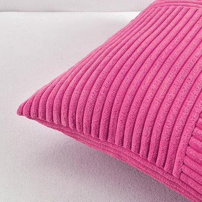 Fancy Homi 2 Packs Hot Pink Lumbar Decorative Throw Pillow Covers 12x20 Inch for Living Room Couch Bed Sofa, Rustic Farmhouse Boho Home Decor, Soft Striped Corduroy Rectangle Accent Cushion Case